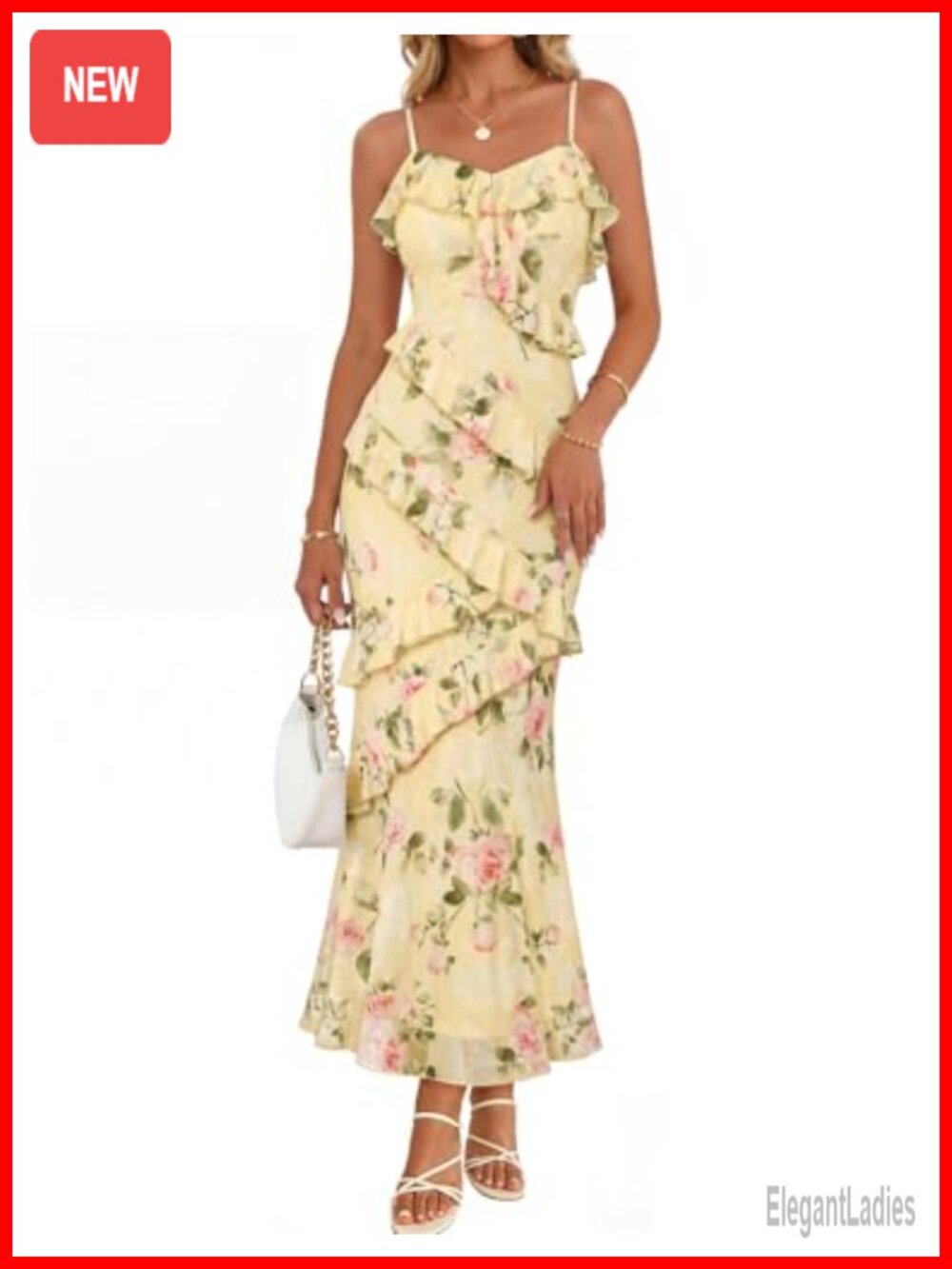 MEROKEETY Floral Mesh Maxi Dress Spaghetti Strap V-Neck Backless Wedding Guest